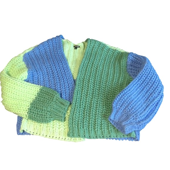 Wild Fable Colorful Knit Cardigan Blue Green Chunky Knitwear Womens size L - Picture 1 of 7